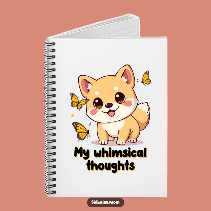 Kawaii Shiba Inu Butterfly Chase Notebook - Jot Down Your Sweetest Thoughts