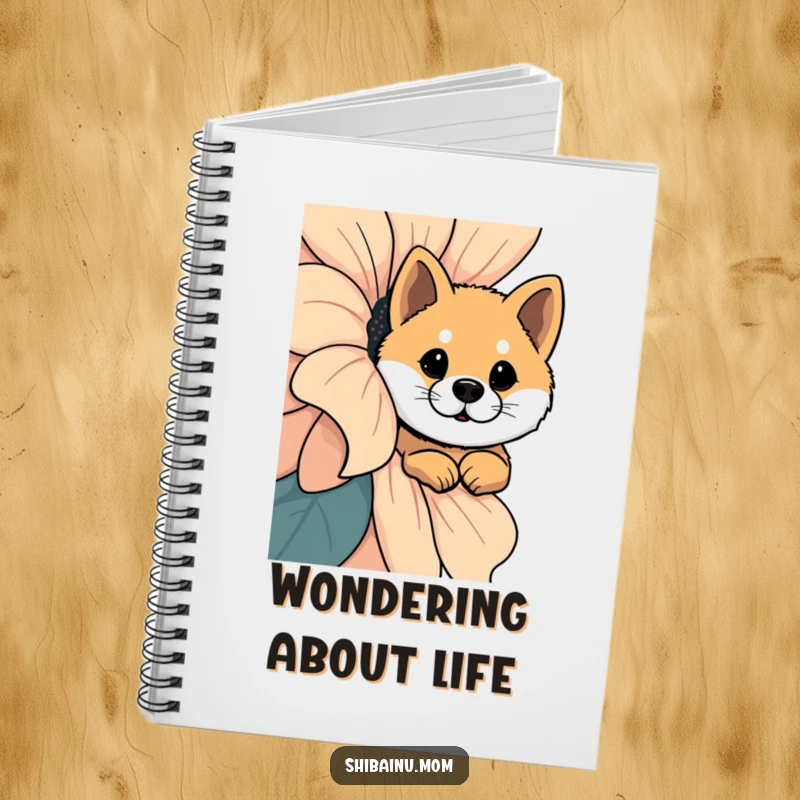 Funny Shiba Inu Notebook: A curious Shiba Inu peeks from behind a giant flower, ready for your thoughtful notes.