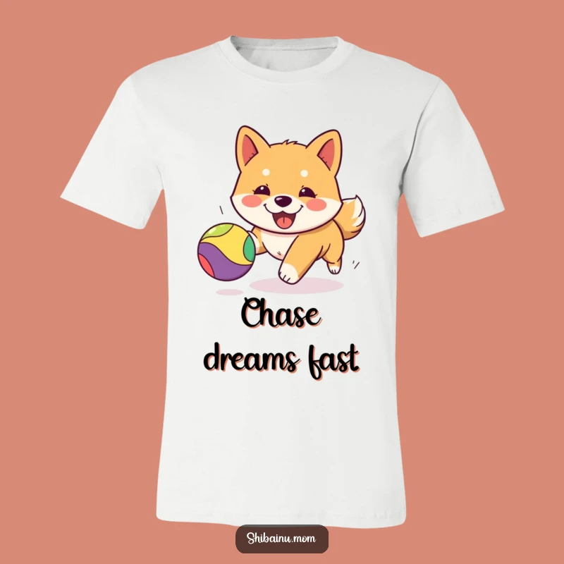 Funny Kawaii Shiba Inu T-Shirt - Playful Puppy Ball Chase Graphic Tee