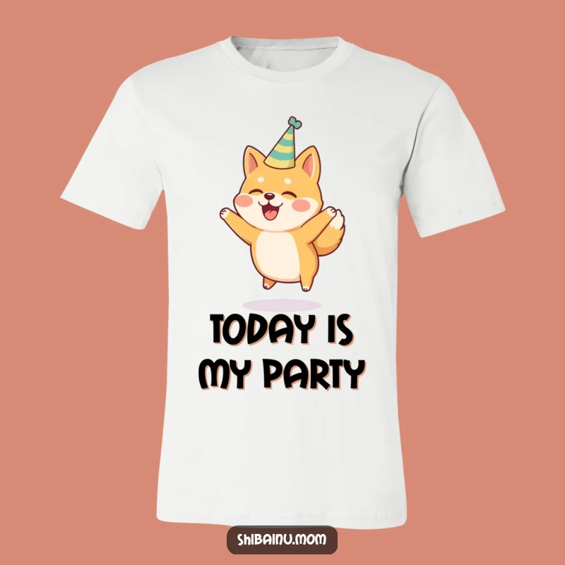 Funny Shiba Inu Party Hat Jumping Joy T-Shirt, Festive Humorous Gift