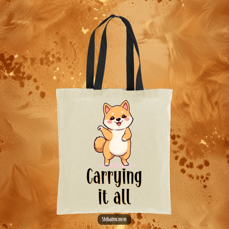 Funny tote bag with a Shiba Inu performing a leg-up dance, a stylish and humorous accessory for carrying daily necessities.