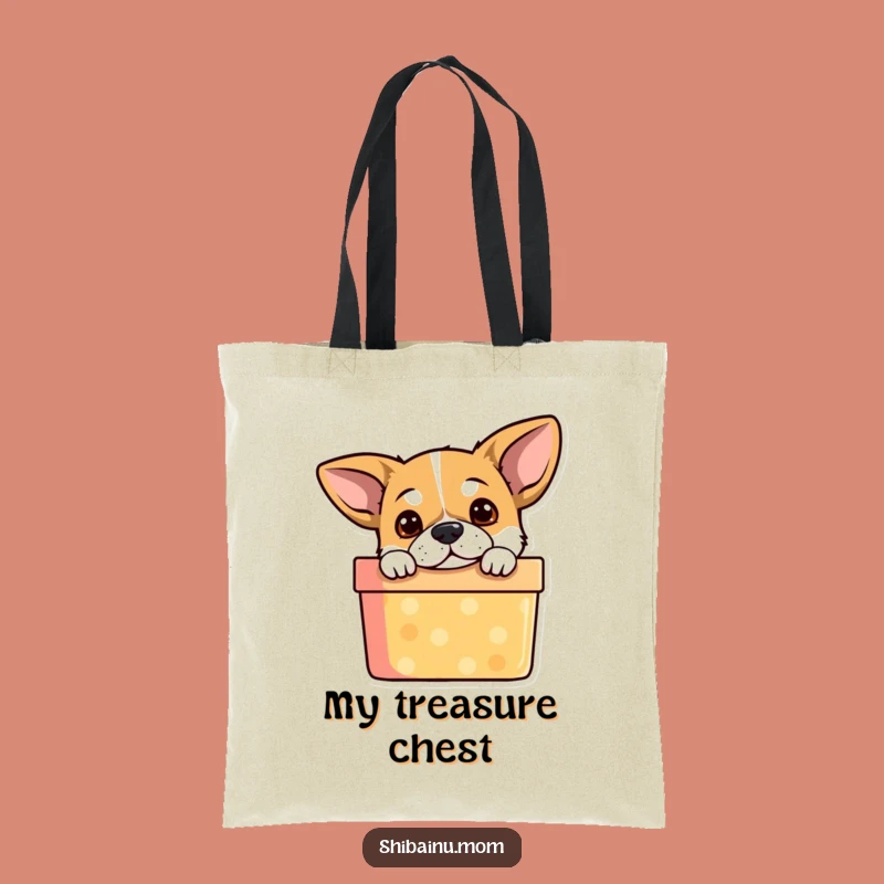 Funny Dog Tote Bag: Curious Pup Peeking from Gift Box, Stylish & Amusing